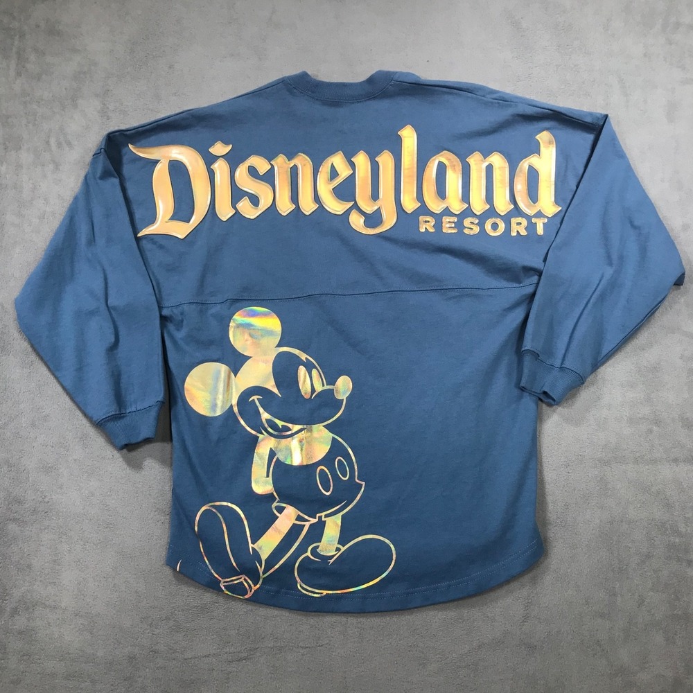 Disney Disneyland Resort Spirit Jersey Shirt Adult XS Blue Gold Shiny Graphic